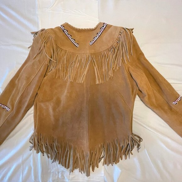 New - 2XL - Women's Brown Suede Leather Fringes Beaded Jacket - Picture 5 of 5